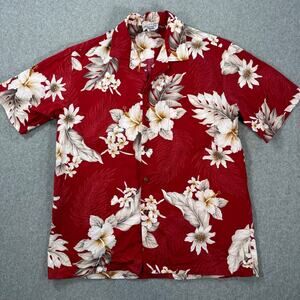 Pacific Legend Hibiscus Fern Hawaiian Shirt Men's Large Short Sleeve Button Down
